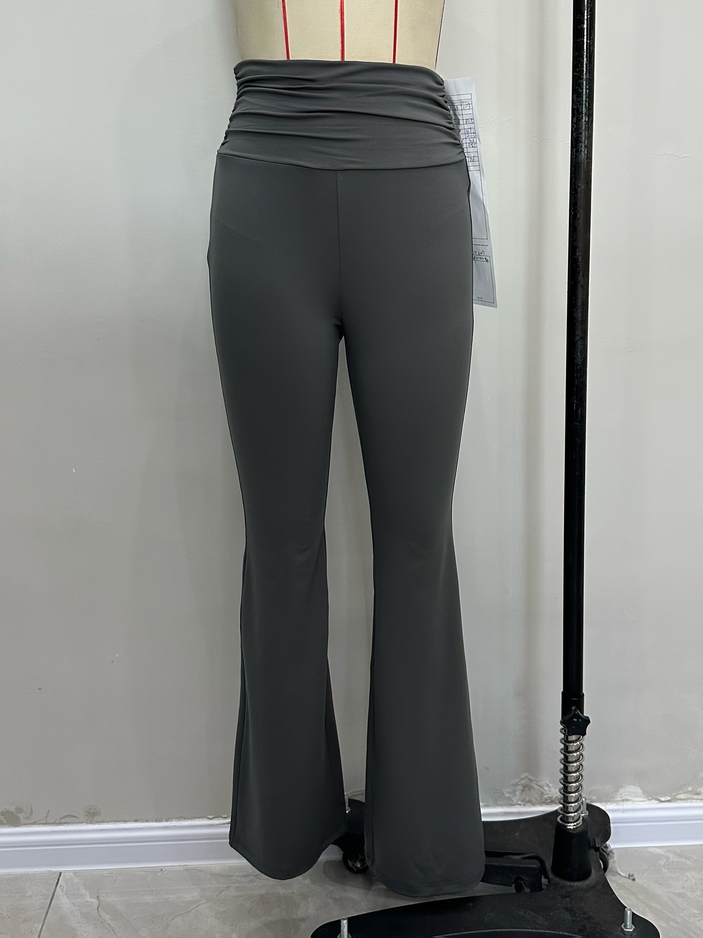 Flared Knit Trousers with Pleated High Waist