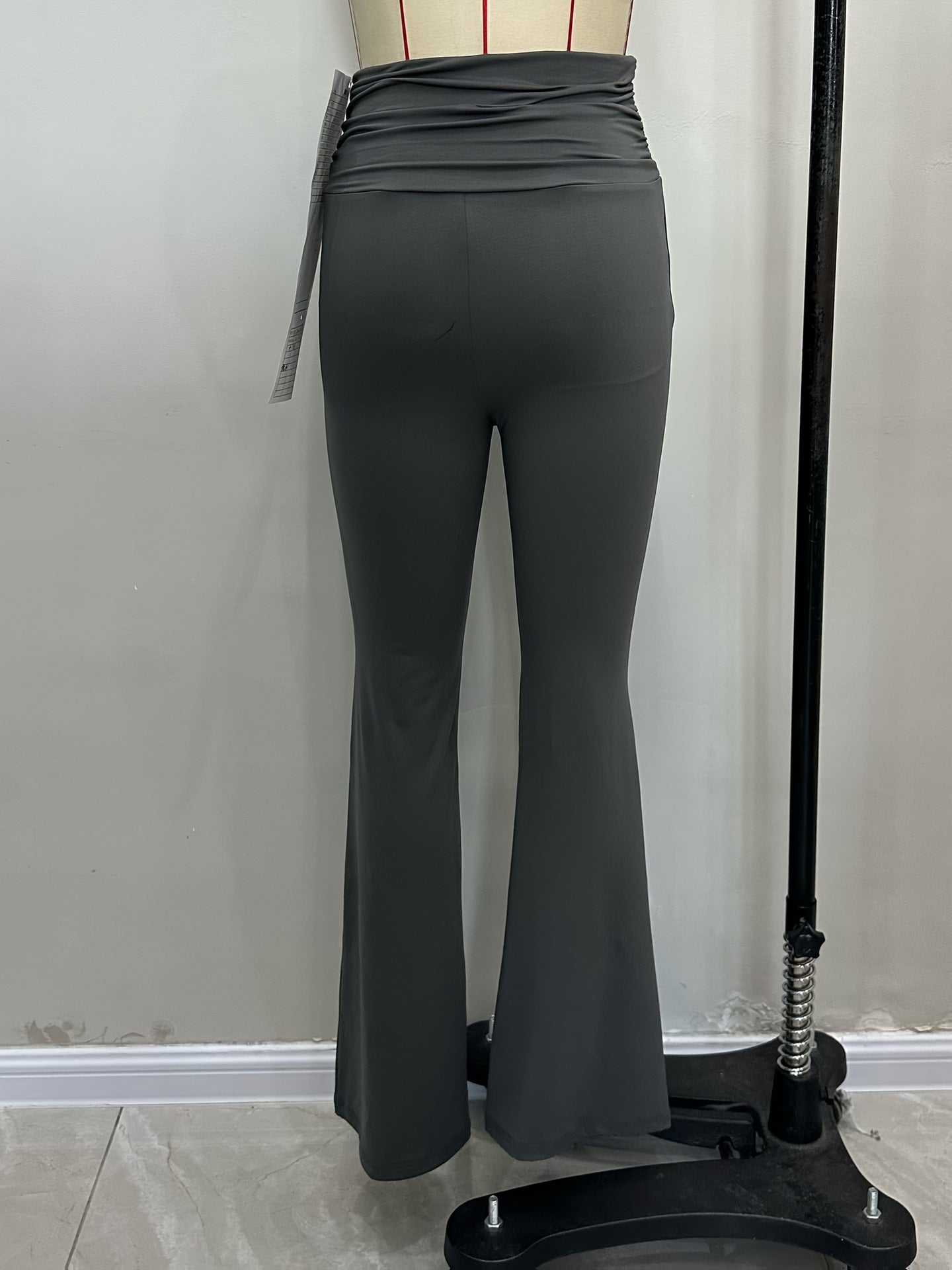 Flared Knit Trousers with Pleated High Waist