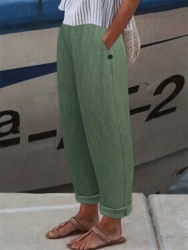 Linen-Look Straight-Leg Trousers with Pockets