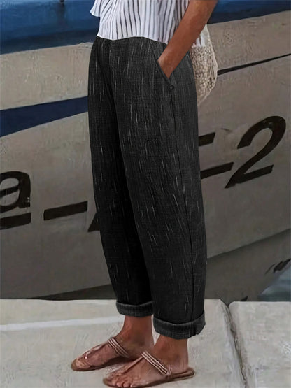 Linen-Look Straight-Leg Trousers with Pockets