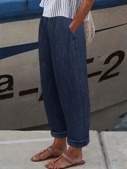 Linen-Look Straight-Leg Trousers with Pockets