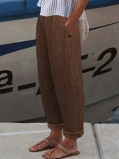 Linen-Look Straight-Leg Trousers with Pockets