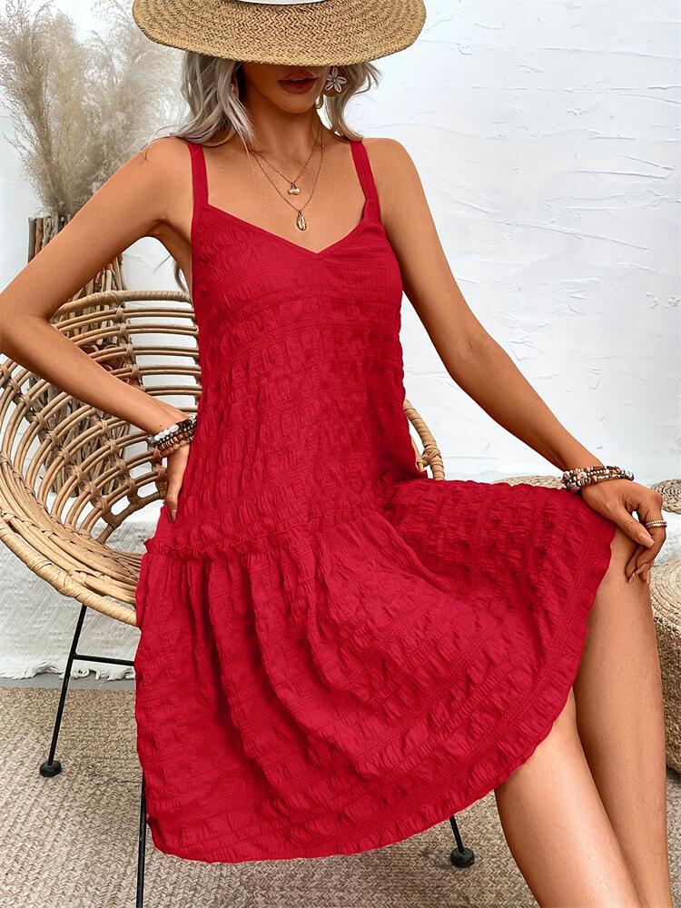 Textured A-Line Cami Dress with Criss-Cross Back and Tiered Hem