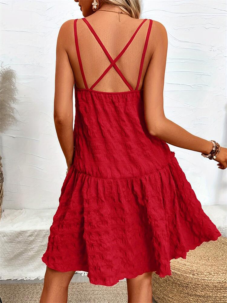 Textured A-Line Cami Dress with Criss-Cross Back and Tiered Hem