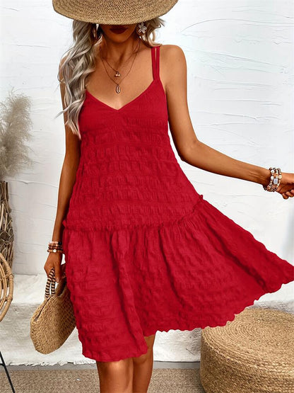 Textured A-Line Cami Dress with Criss-Cross Back and Tiered Hem