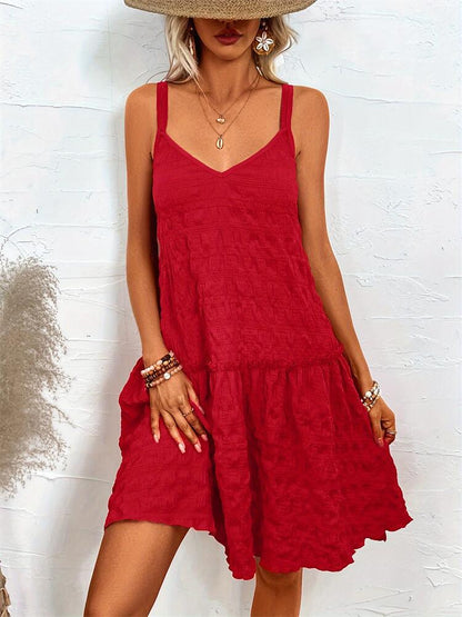 Textured A-Line Cami Dress with Criss-Cross Back and Tiered Hem