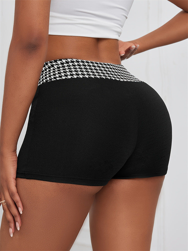 High-Waist Hot Pants with Houndstooth Band and Buttons