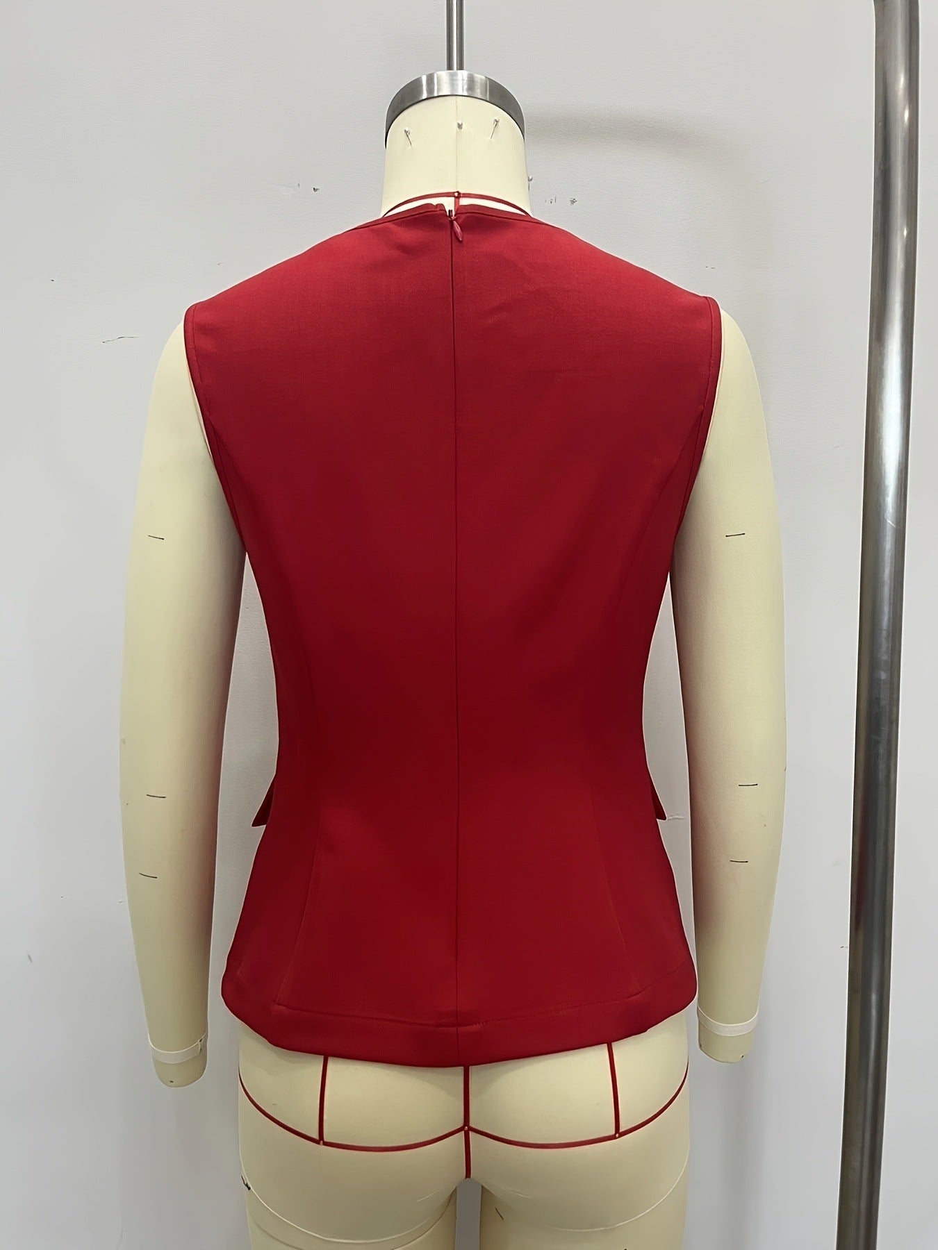 Peplum Vest with Square Neck and Decorative Buttons