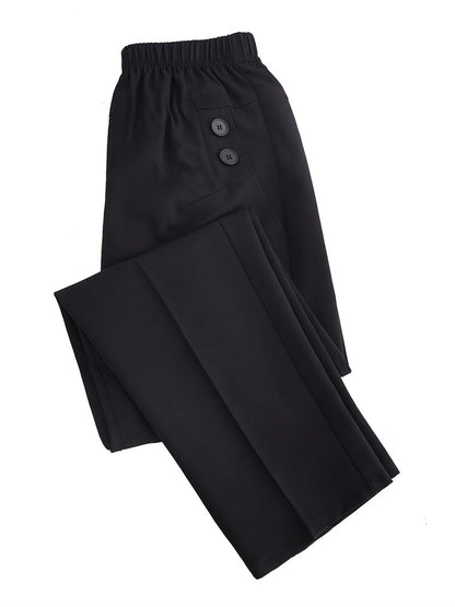High-Waist Slim-Leg Trousers with Elastic Waistband and Buttons