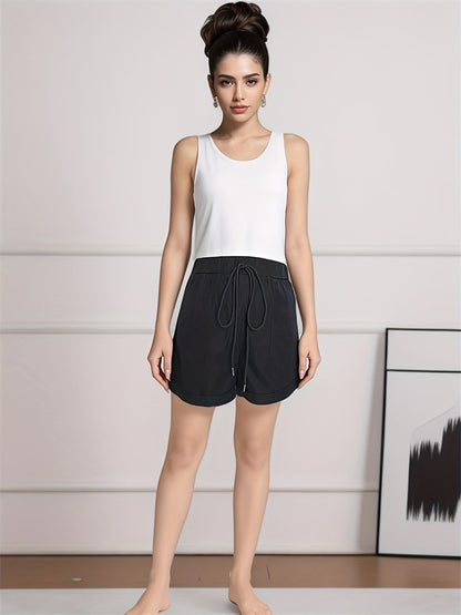 High-Waist Wide-Leg Shorts with Drawstring
