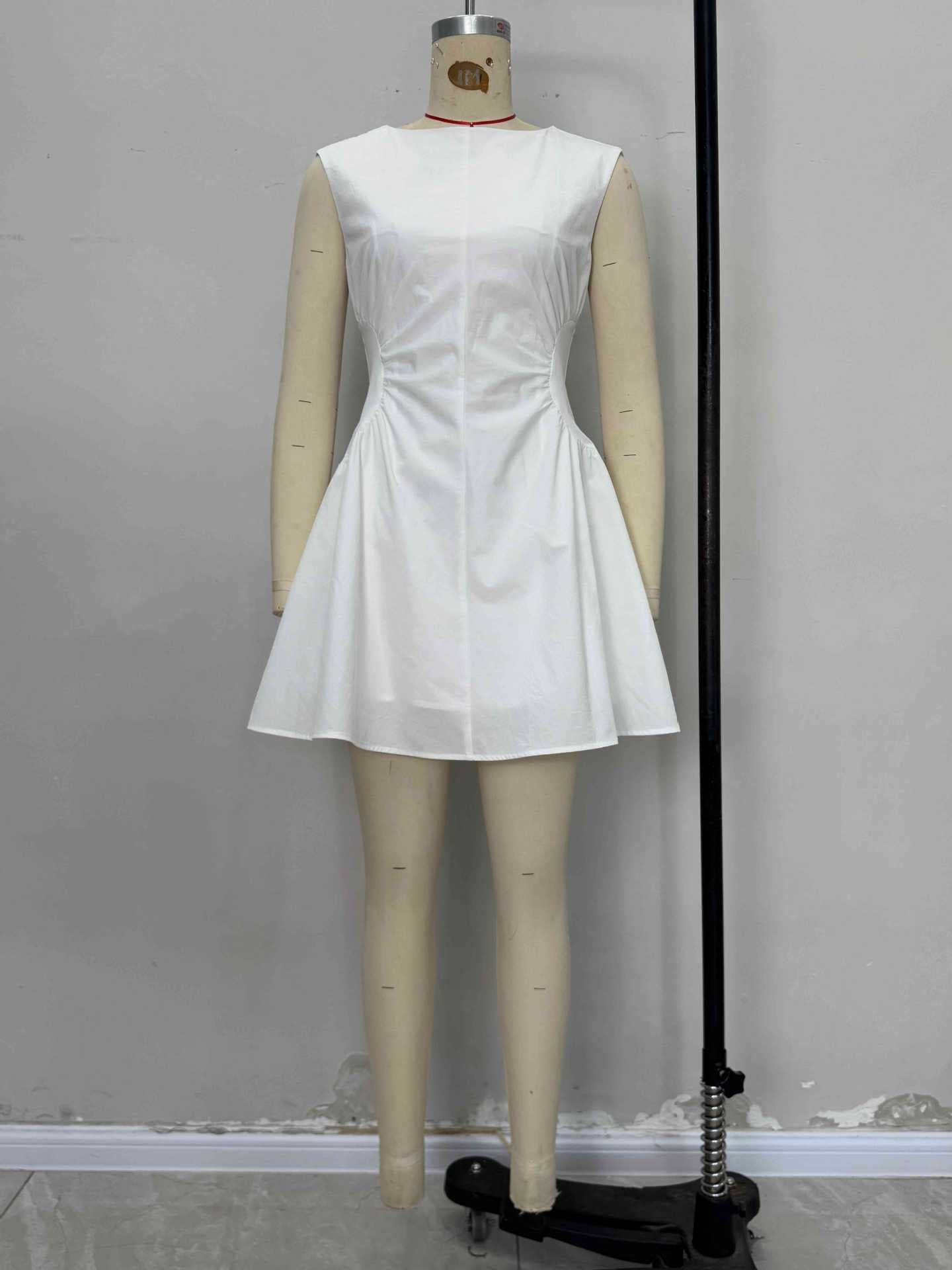 A-Line Mini Dress with Boat Neck and Ruched Waist