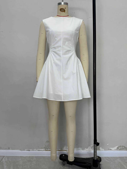 A-Line Mini Dress with Boat Neck and Ruched Waist
