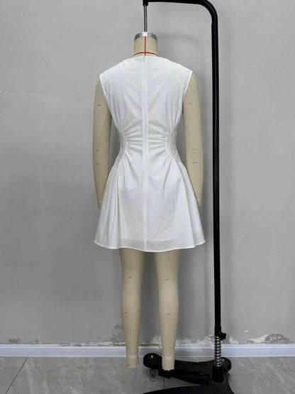 A-Line Mini Dress with Boat Neck and Ruched Waist