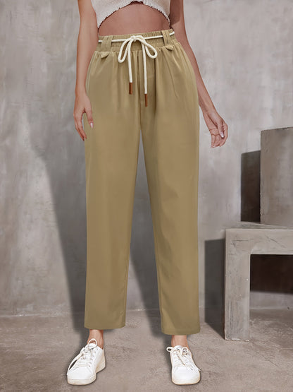Relaxed Fit High-Waist Trousers with Drawstring