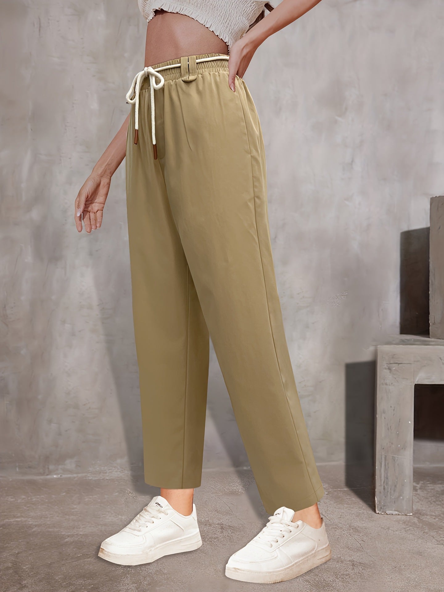 Relaxed Fit High-Waist Trousers with Drawstring