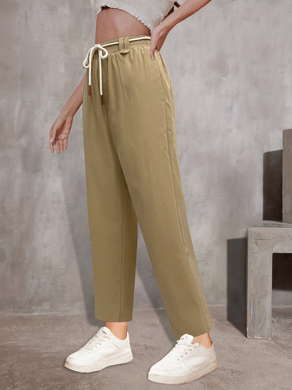 Relaxed Fit High-Waist Trousers with Drawstring