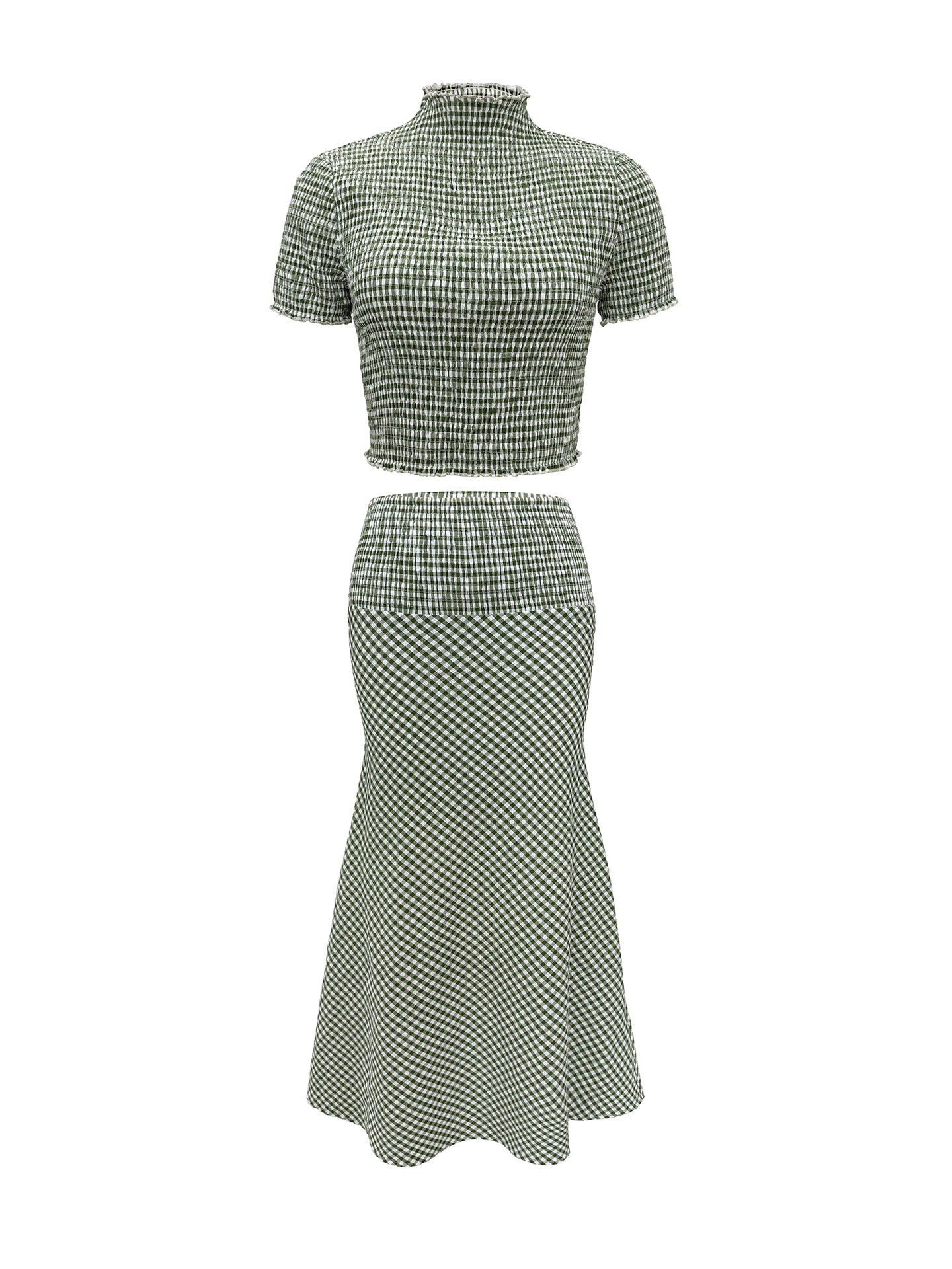 Gingham Smocked Crop Top & High-Waist A-Line Maxi Skirt Set