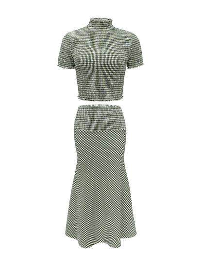 Gingham Smocked Crop Top & High-Waist A-Line Maxi Skirt Set