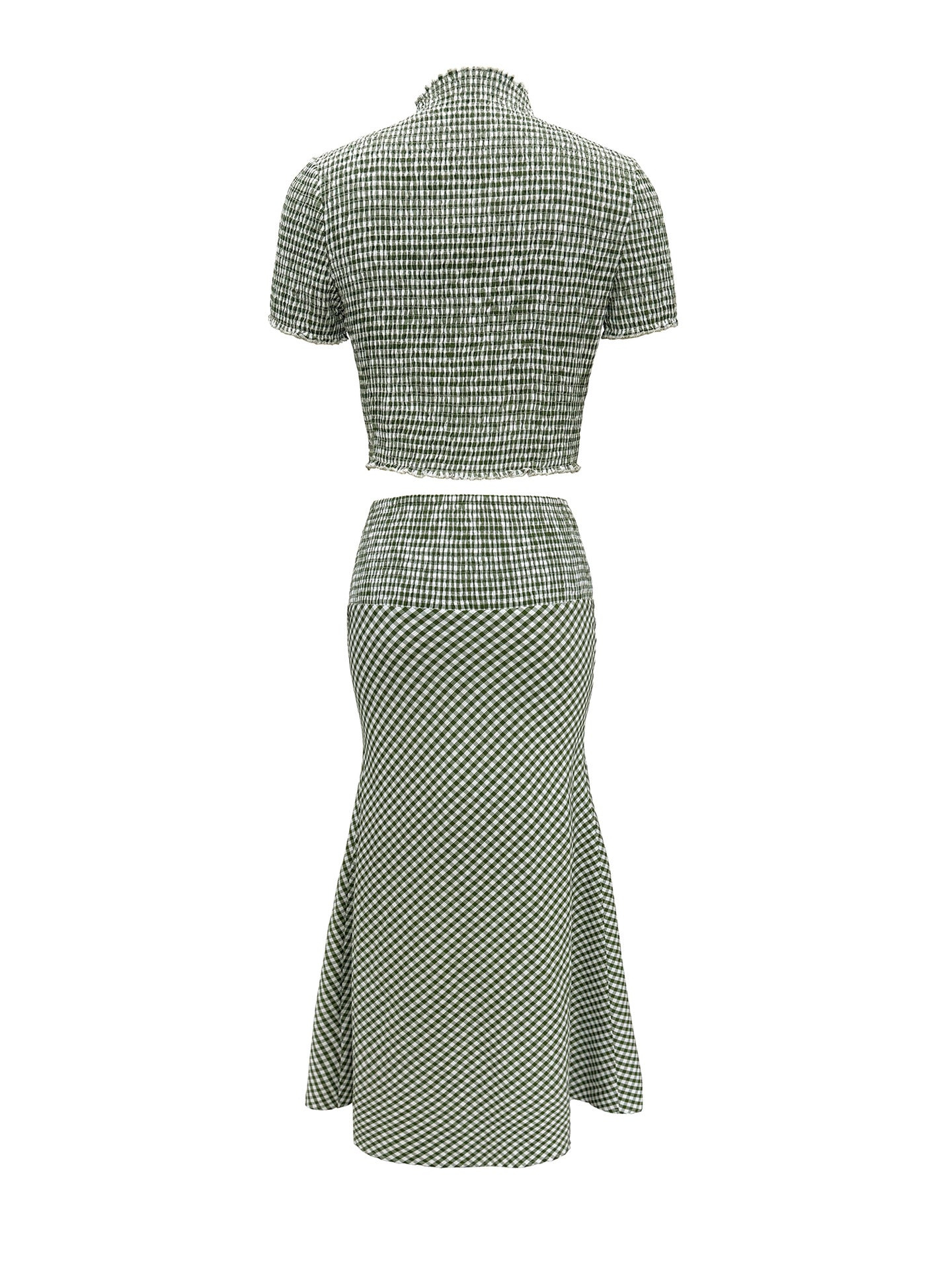 Gingham Smocked Crop Top & High-Waist A-Line Maxi Skirt Set