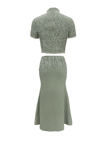 Gingham Smocked Crop Top & High-Waist A-Line Maxi Skirt Set