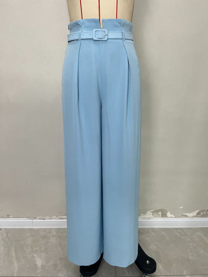 High-Waist Pleated Wide-Leg Trousers with Belt