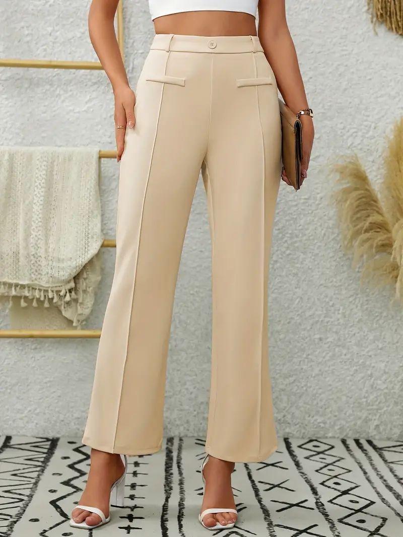 Bootcut Trousers with High Waist and Front Welt Pockets