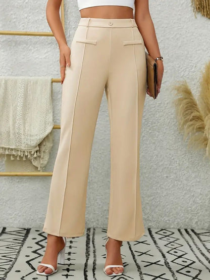 Bootcut Trousers with High Waist and Front Welt Pockets