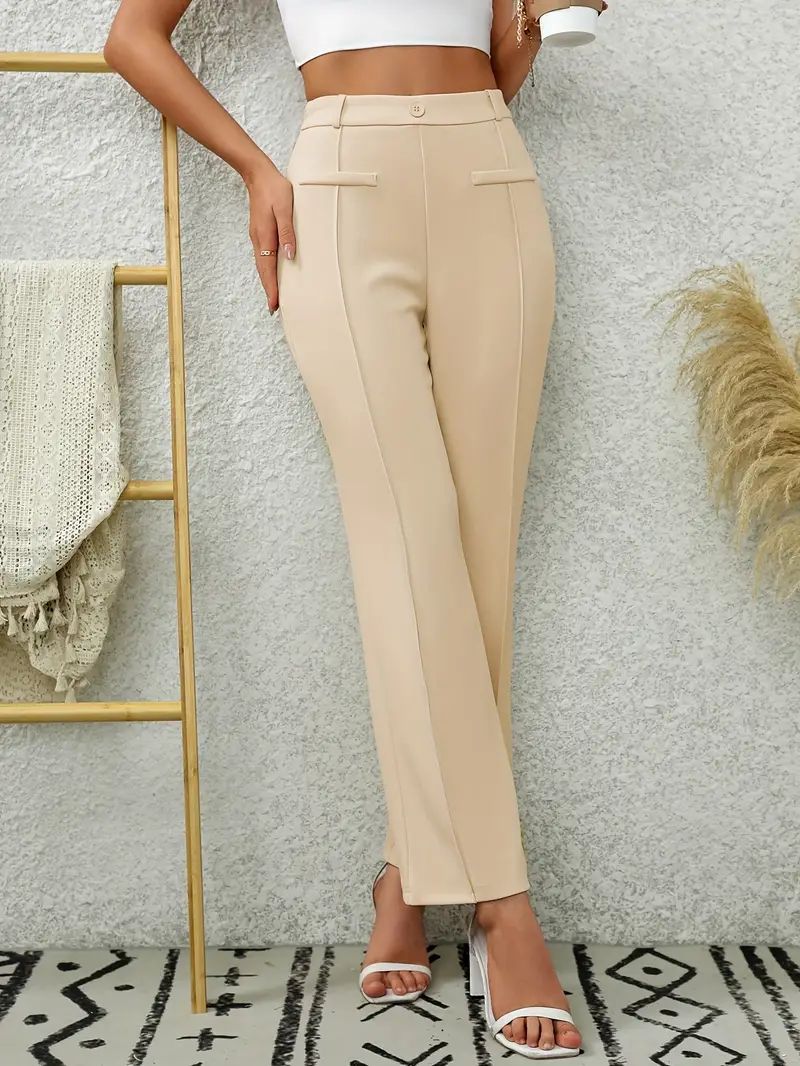 Bootcut Trousers with High Waist and Front Welt Pockets