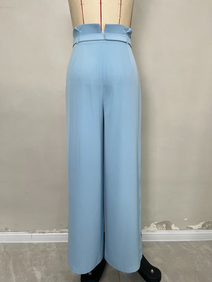 High-Waist Pleated Wide-Leg Trousers with Belt