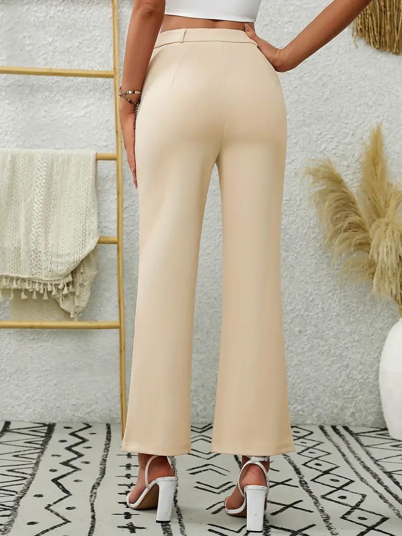 Bootcut Trousers with High Waist and Front Welt Pockets