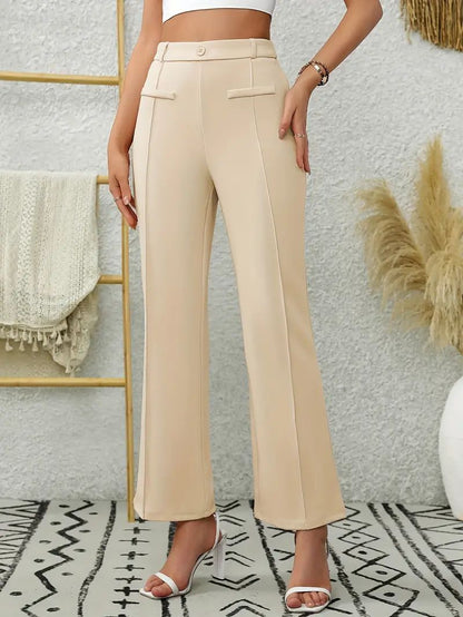 Bootcut Trousers with High Waist and Front Welt Pockets