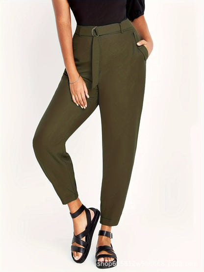 High-Waist Jogger Pants with D-Ring Belt
