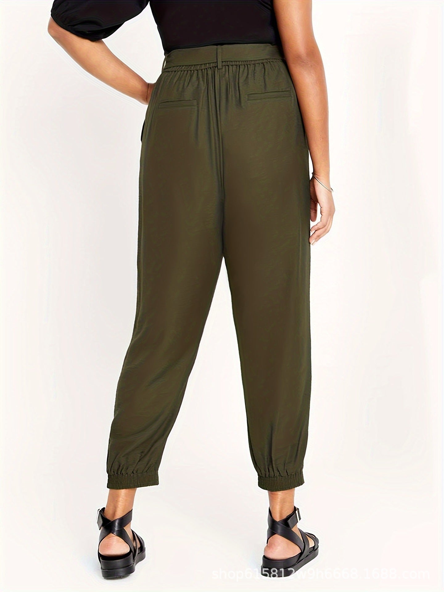 High-Waist Jogger Pants with D-Ring Belt