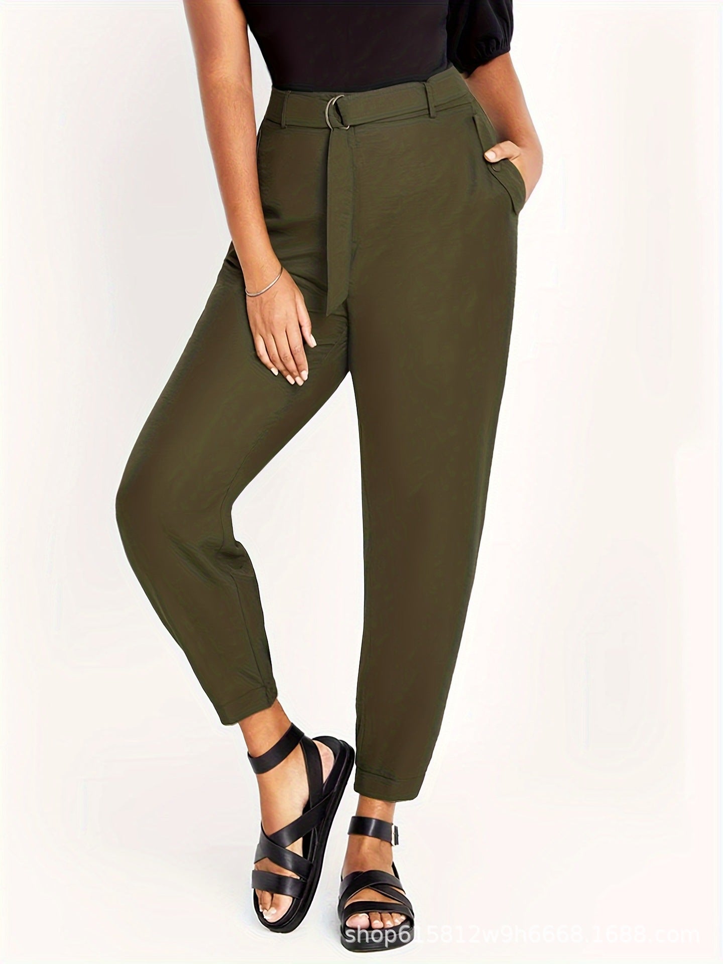 High-Waist Jogger Pants with D-Ring Belt