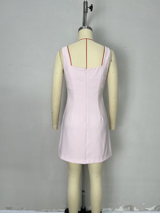 A-Line Mini Dress with Square Neck and Contrast Bow