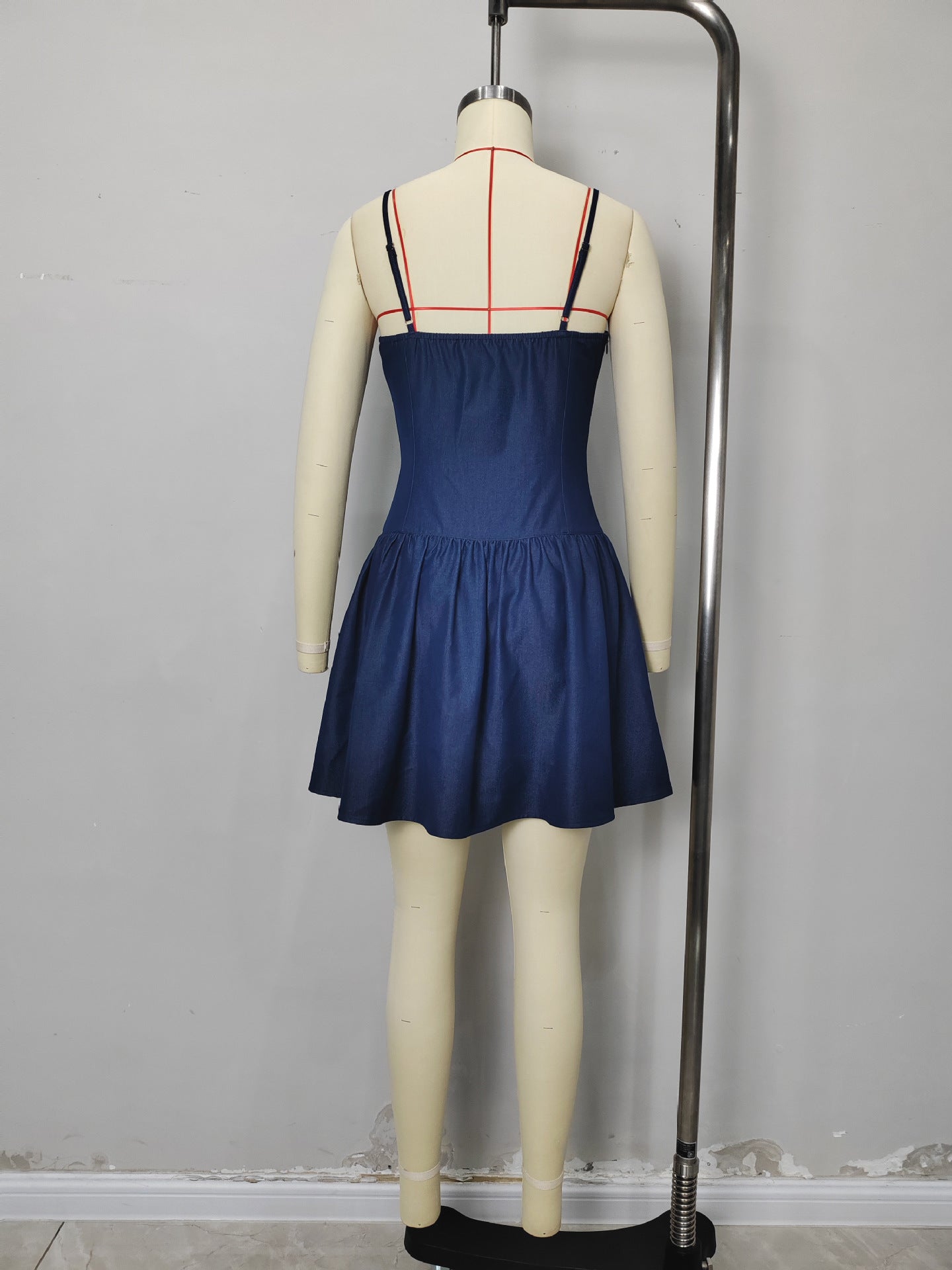 Denim Mini Dress with Shirred Bust and Button Front
