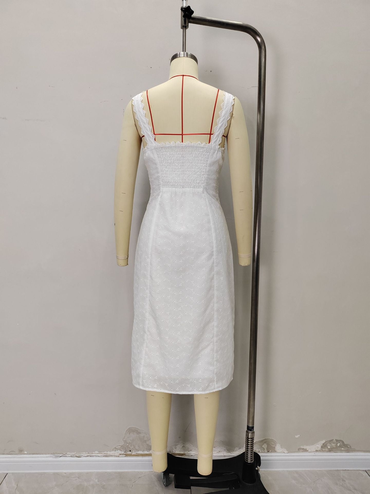 A-Line Eyelet Midi Dress with Square Neck