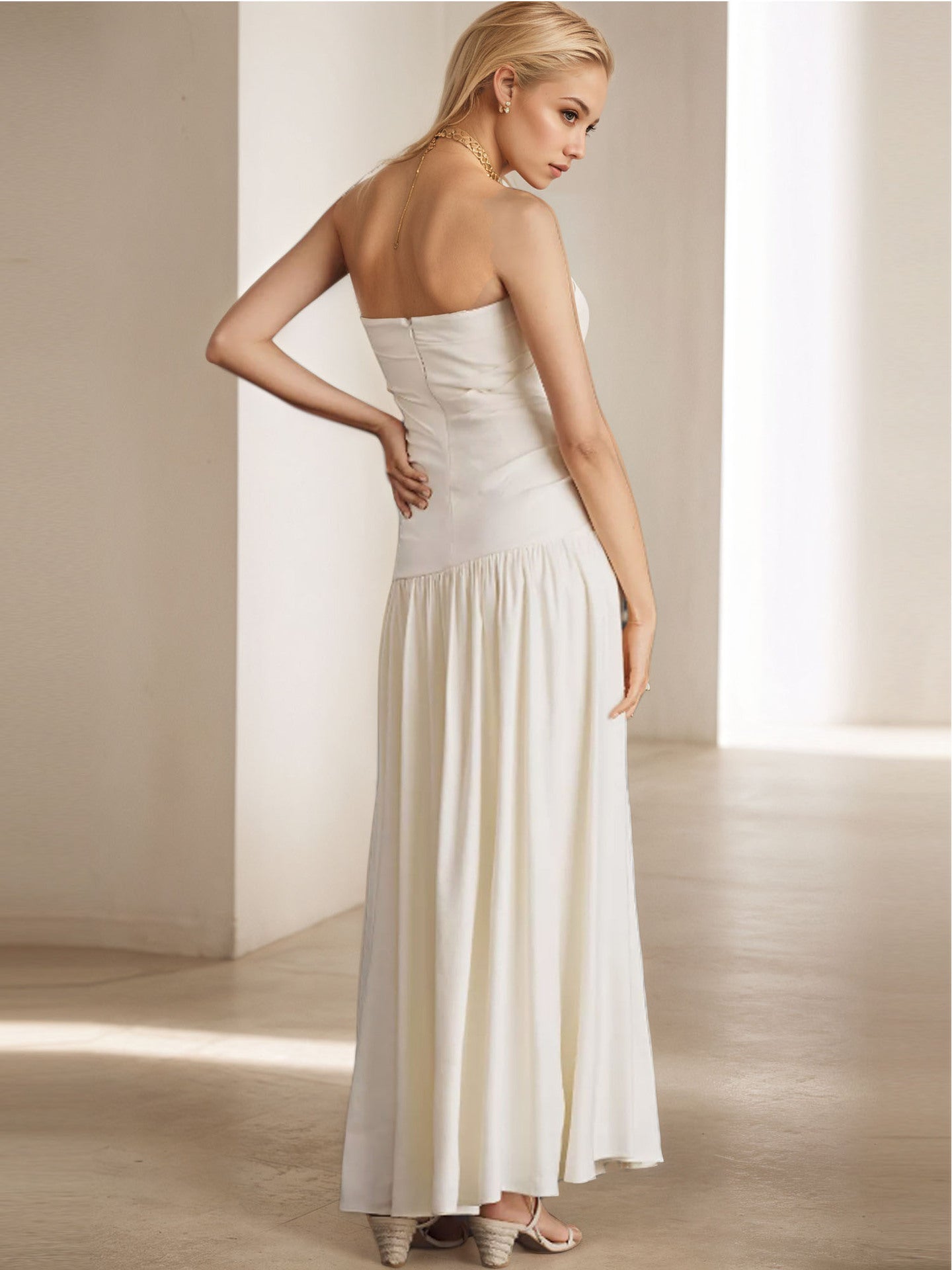 Solid A-Line Maxi Dress with Halterneck and Backless Design