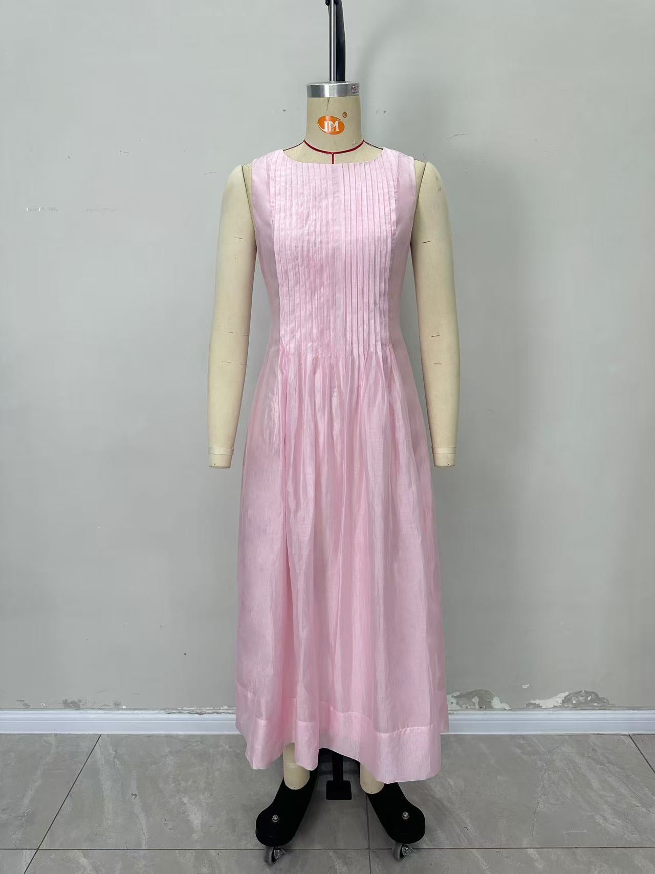 Sleeveless A-Line Midi Dress with Pleated Bodice