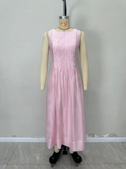 Sleeveless A-Line Midi Dress with Pleated Bodice