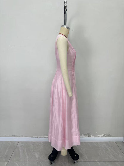 Sleeveless A-Line Midi Dress with Pleated Bodice