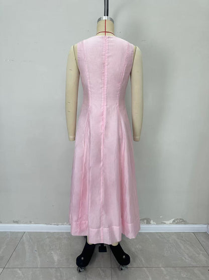 Sleeveless A-Line Midi Dress with Pleated Bodice