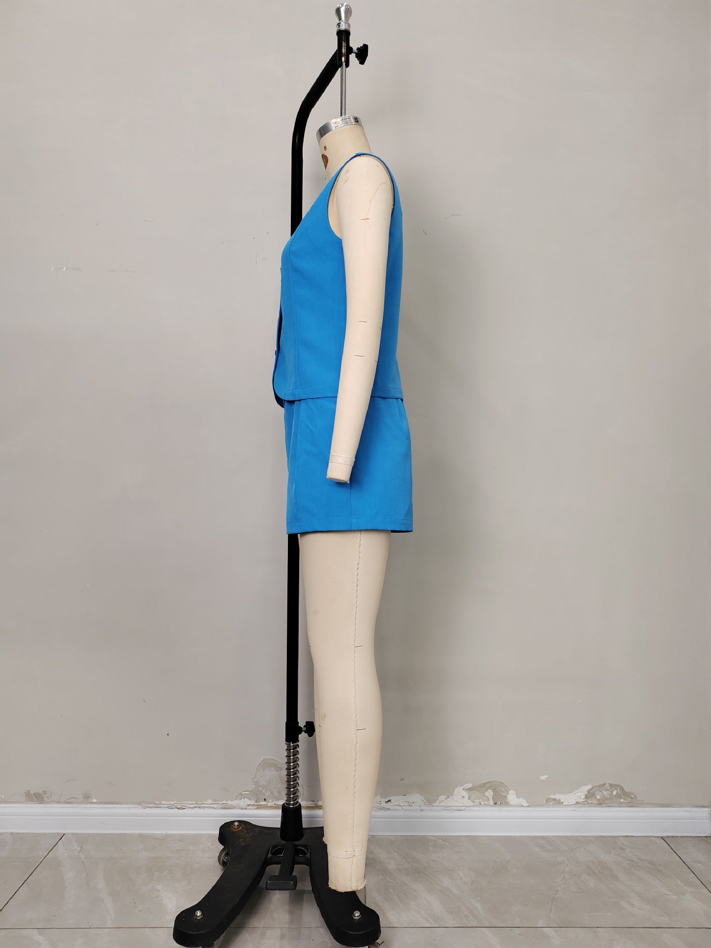 Solid Sleeveless Vest and Shorts Set with Button Front