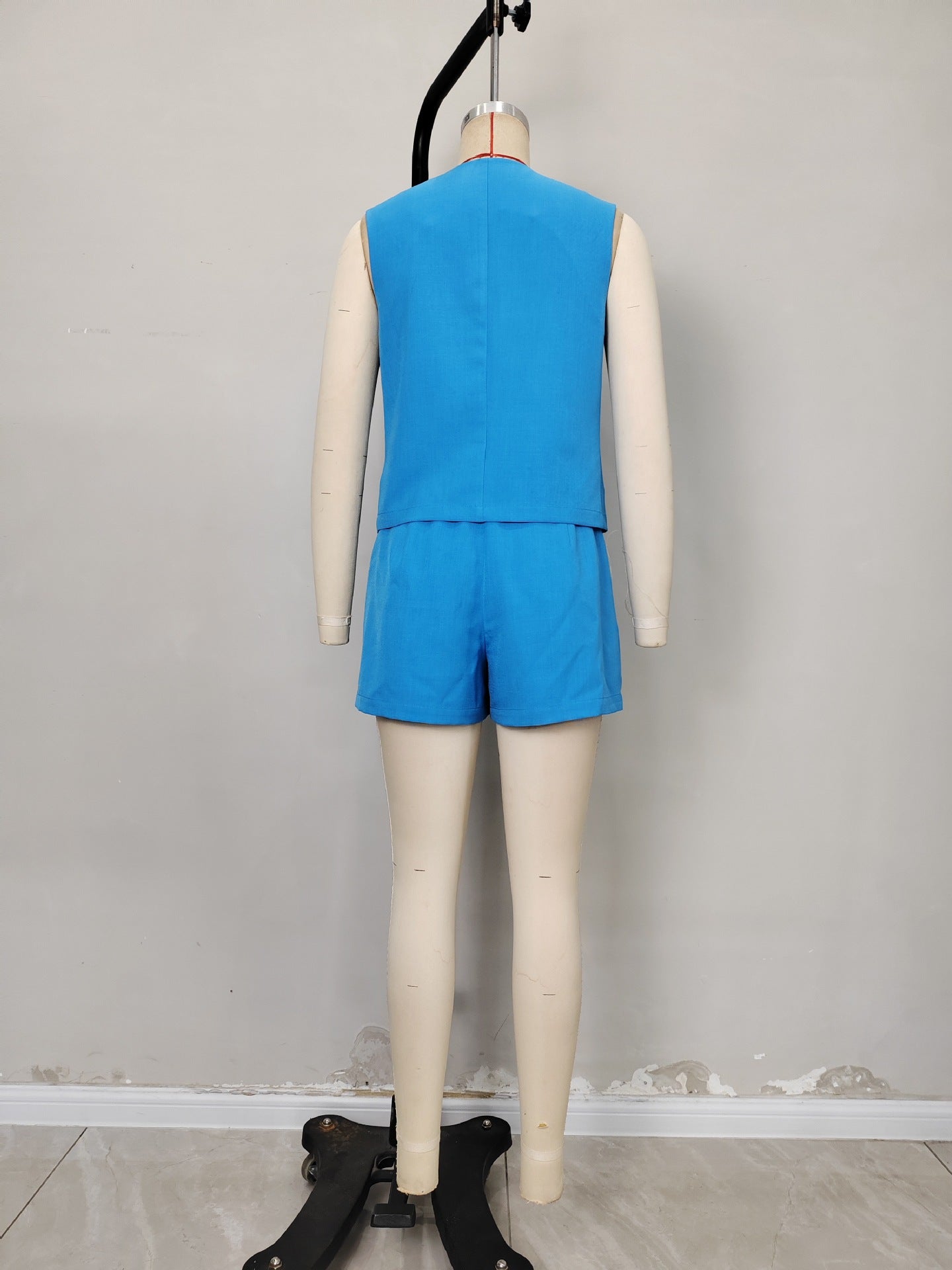 Solid Sleeveless Vest and Shorts Set with Button Front