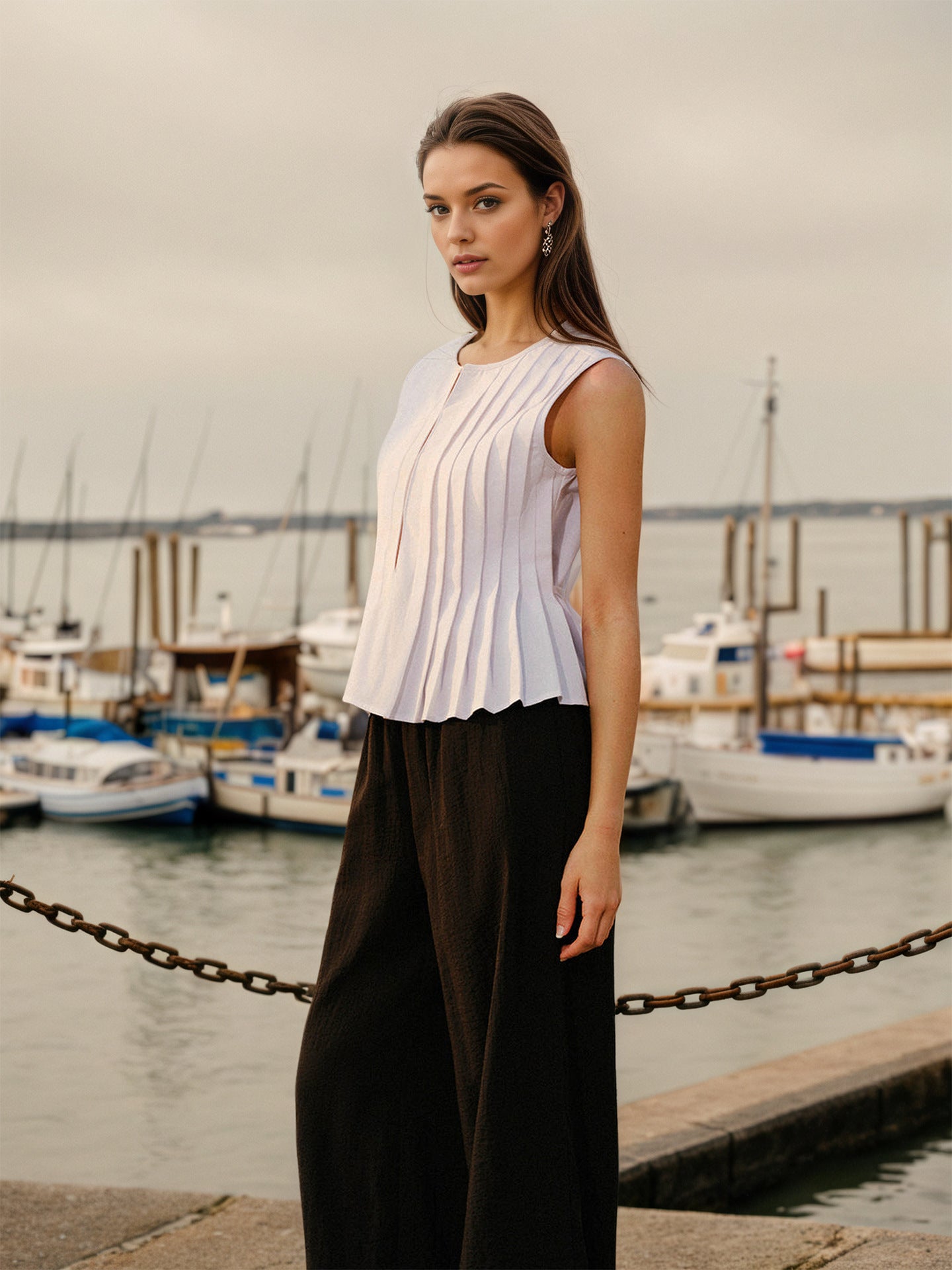 Pleated Peplum Vest with Tie-Back Detail