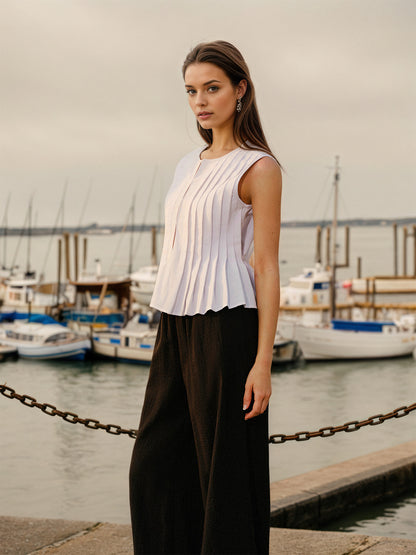 Pleated Peplum Vest with Tie-Back Detail