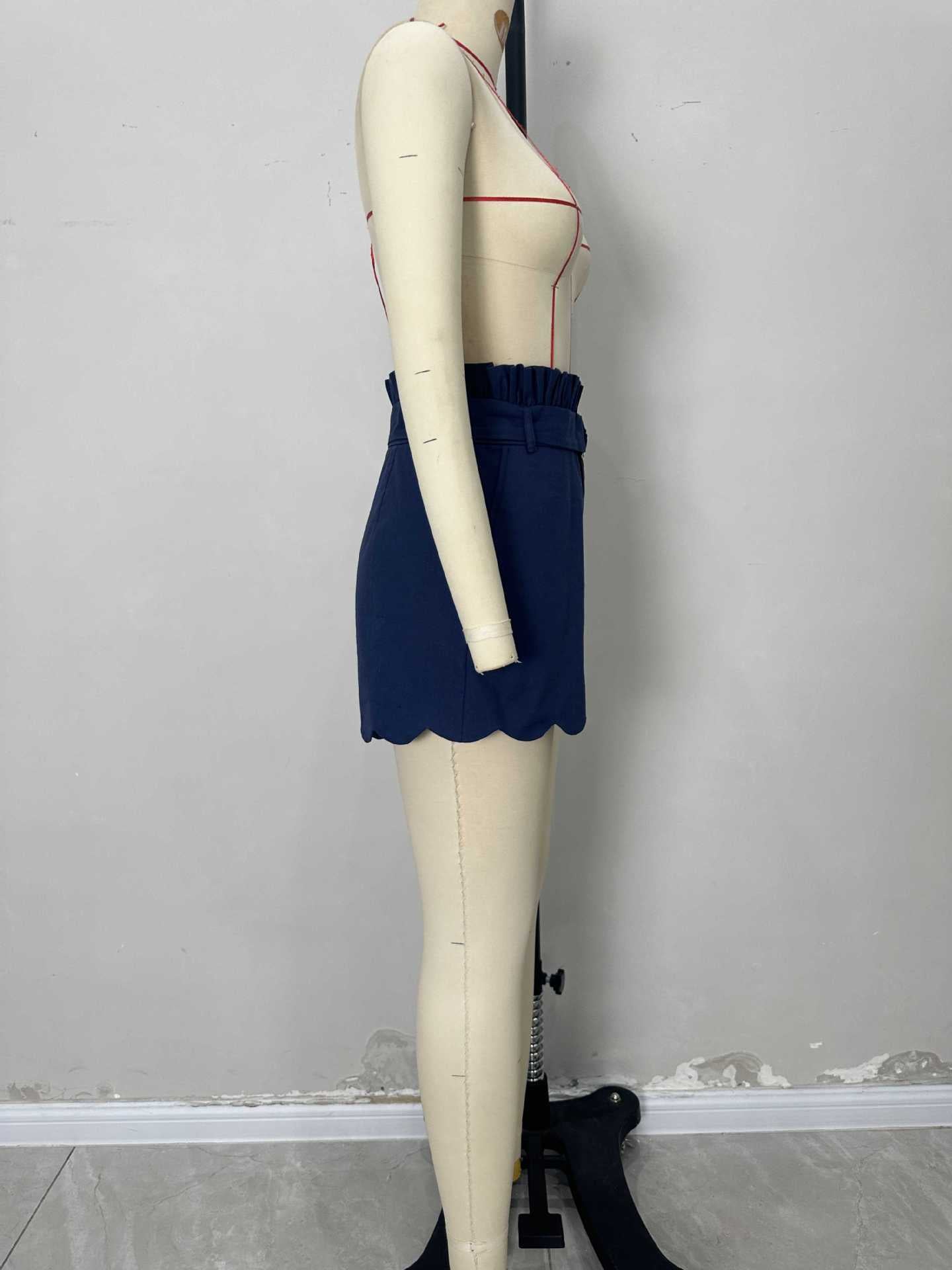 Wide Leg Shorts with Paperbag Waist and Scalloped Hem