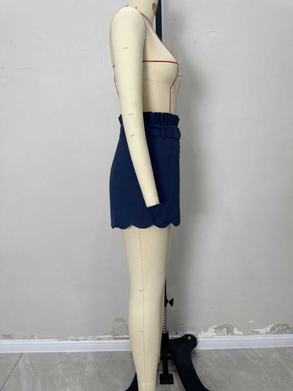 Wide Leg Shorts with Paperbag Waist and Scalloped Hem