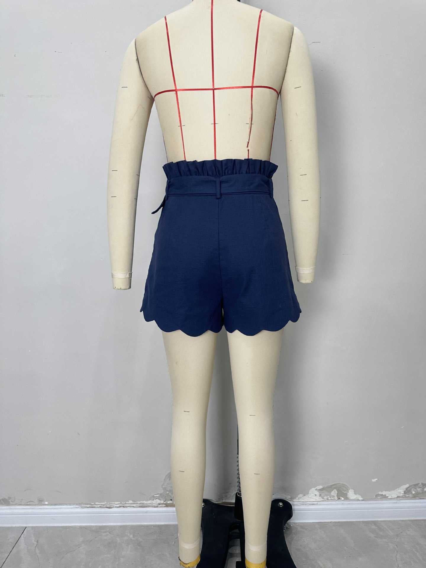 Wide Leg Shorts with Paperbag Waist and Scalloped Hem