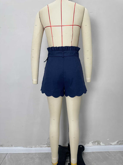 Wide Leg Shorts with Paperbag Waist and Scalloped Hem